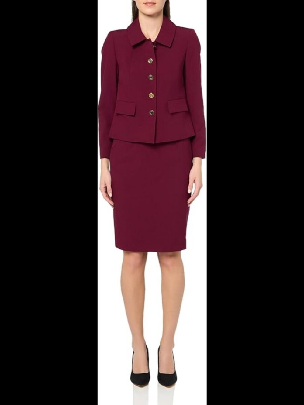 NWOT Le Suit Petite Five Button Blazer & Skirt, 2pc Set, Bordeaux, 8P